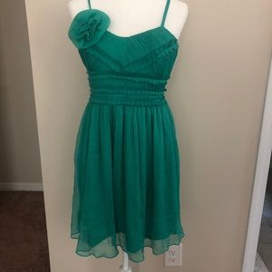 Date night Spaghetti strap green summer dress with rose